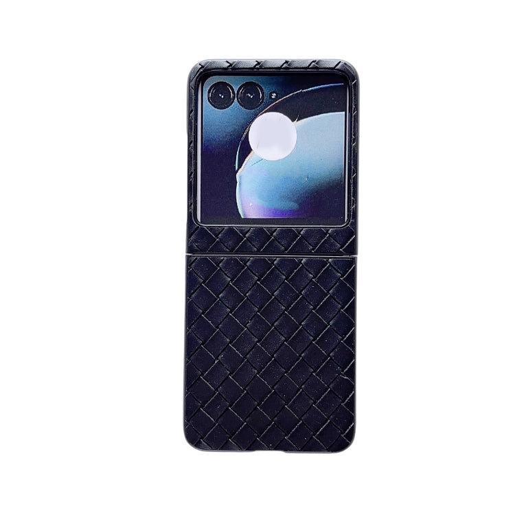 For Motorola Razr 50 Woven Texture Folding PU Phone Case(Black) by buy2fix