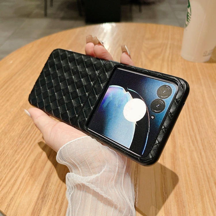 For Motorola Razr 50 Woven Texture Folding PU Phone Case(Black) by buy2fix