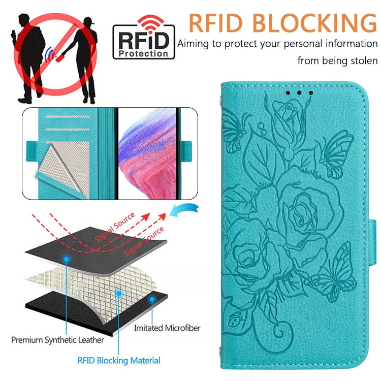For Ulefone Note 14 Embossed Rose RFID Anti-theft Leather Phone Case(Light Blue) by buy2fix