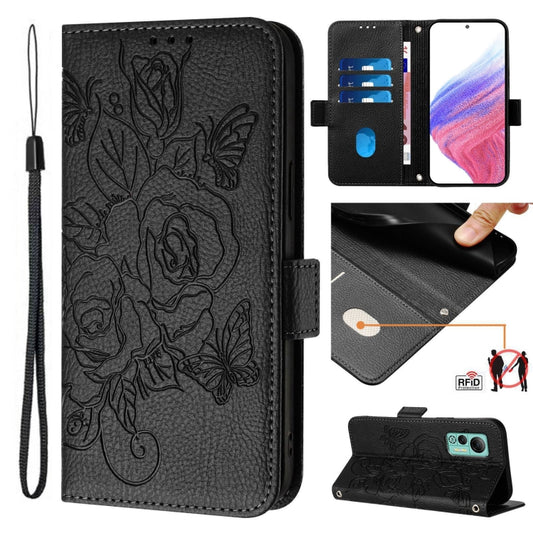 For Ulefone Note 14 Embossed Rose RFID Anti-theft Leather Phone Case(Black) by buy2fix