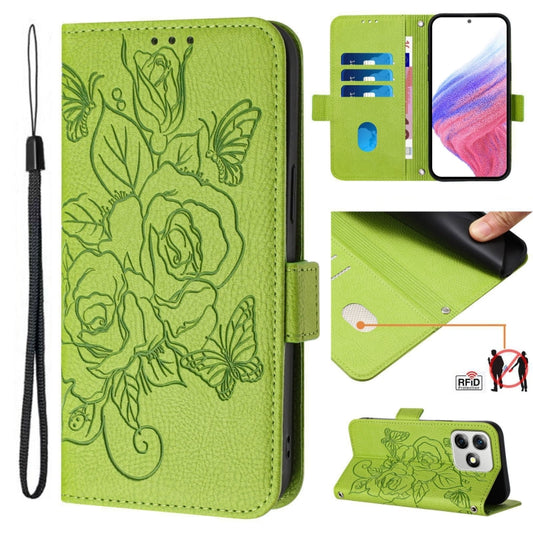 For Ulefone Note 18 Ultra Embossed Rose RFID Anti-theft Leather Phone Case(Green) by buy2fix