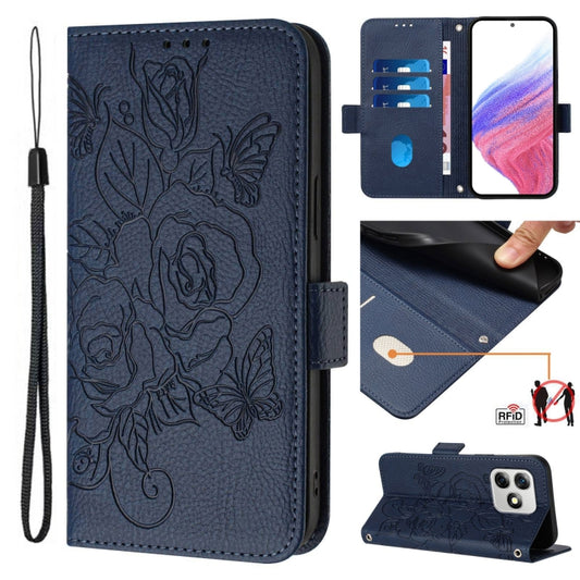 For Ulefone Note 18 Ultra Embossed Rose RFID Anti-theft Leather Phone Case(Dark Blue) by buy2fix