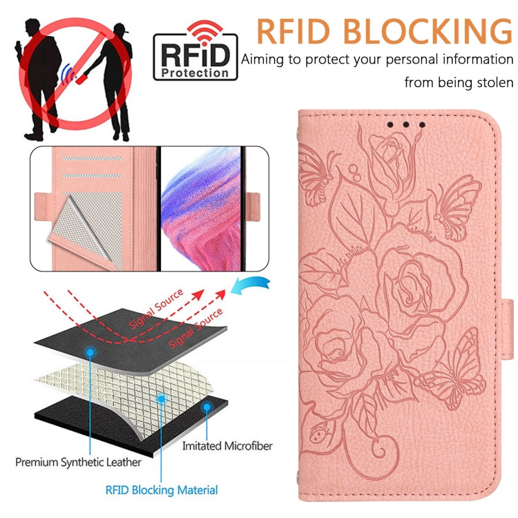 For Google Pixel 9 Pro XL Embossed Rose RFID Anti-theft Leather Phone Case(Pink) - Google Cases by buy2fix | Online Shopping UK | buy2fix