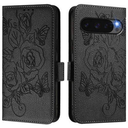 For Google Pixel 10 5G / 10 Pro 5G Global Embossed Rose RFID Anti-theft Leather Phone Case(Black) - Google Cases by buy2fix | Online Shopping UK | buy2fix