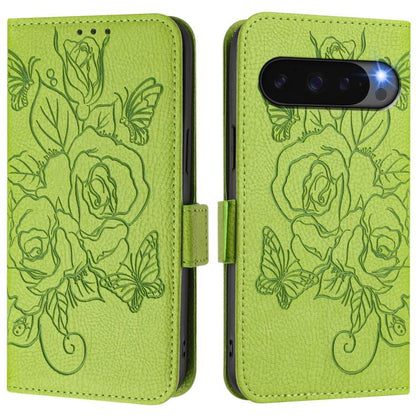 For Google Pixel 10 Pro XL 5G Global Embossed Rose RFID Anti-theft Leather Phone Case(Green) - Google Cases by buy2fix | Online Shopping UK | buy2fix