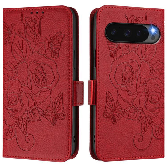 For Google Pixel 10 Pro XL 5G Global Embossed Rose RFID Anti-theft Leather Phone Case(Red) - Google Cases by buy2fix | Online Shopping UK | buy2fix