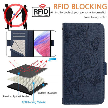 For Google Pixel 10 Pro XL 5G Global Embossed Rose RFID Anti-theft Leather Phone Case(Dark Blue) - Google Cases by buy2fix | Online Shopping UK | buy2fix