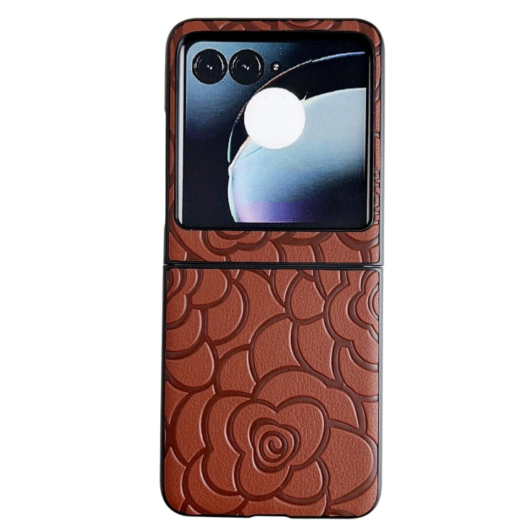 For Motorola Razr 50 Impression Flower Pattern Protective Phone Case(Brown) by buy2fix