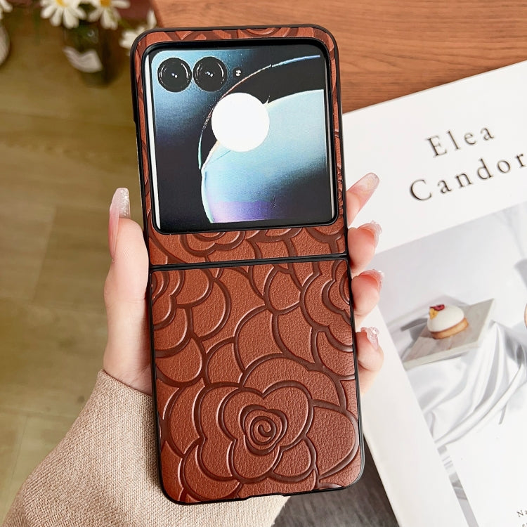 For Motorola Razr 50 Impression Flower Pattern Protective Phone Case(Brown) by buy2fix