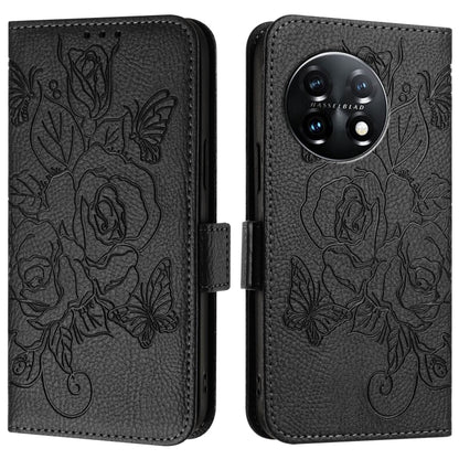 For OnePlus 11 Embossed Rose RFID Anti-theft Leather Phone Case(Black) by buy2fix