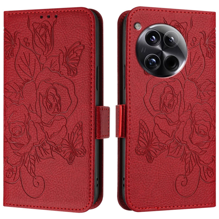 For OnePlus 12 5G Embossed Rose RFID Anti-theft Leather Phone Case(Red) by buy2fix