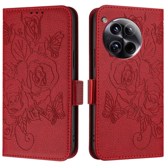 For OnePlus 12 5G Embossed Rose RFID Anti-theft Leather Phone Case(Red) by buy2fix