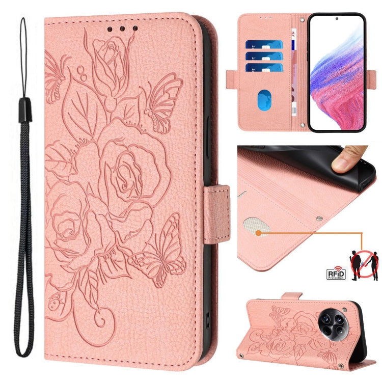 For OnePlus 12 5G Embossed Rose RFID Anti-theft Leather Phone Case(Pink) by buy2fix