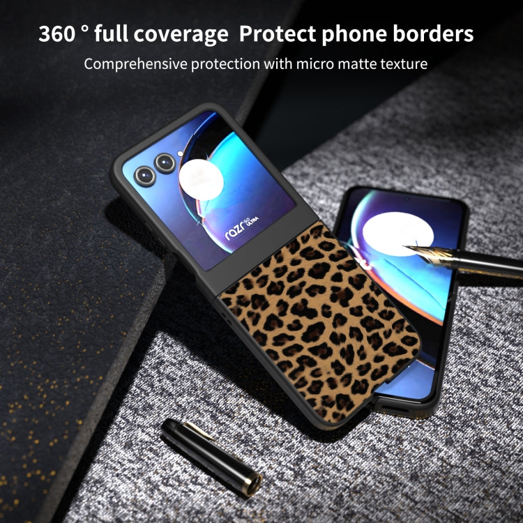 For Motorola Razr 50 Black Edge Leopard Phone Case(Leopard Print) by buy2fix