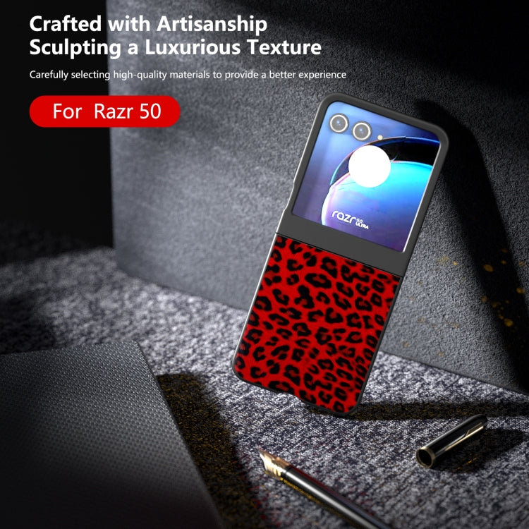 For Motorola Razr 50 Black Edge Leopard Phone Case(Red Leopard) by buy2fix