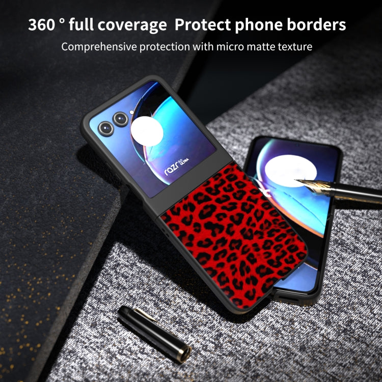 For Motorola Razr 50 Black Edge Leopard Phone Case(Red Leopard) by buy2fix