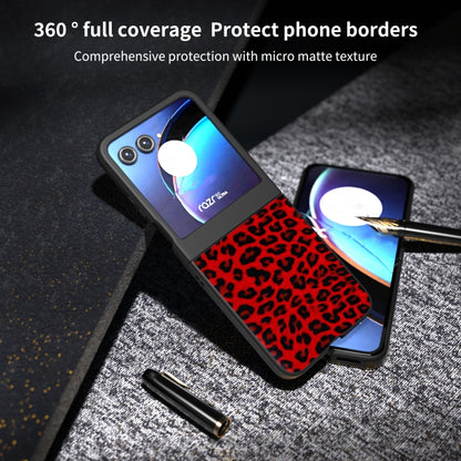 For Motorola Razr 50 Black Edge Leopard Phone Case(Red Leopard) by buy2fix