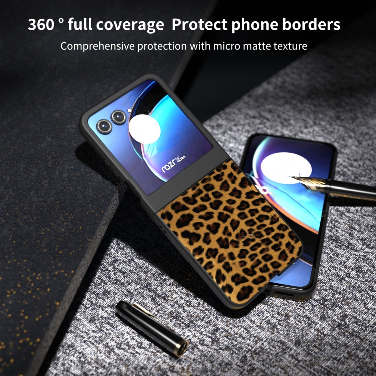 For Motorola Razr 50 Black Edge Leopard Phone Case(Gold Leopard) by buy2fix