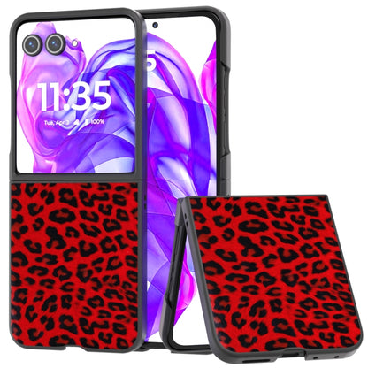 For Motorola Razr 50 Ultra Black Edge Leopard Phone Case(Red Leopard) by buy2fix