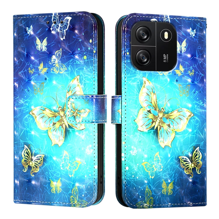 For Blackview Wave 6C 3D Painting Horizontal Flip Leather Phone Case(Golden Butterfly) - More Brand by buy2fix | Online Shopping UK | buy2fix