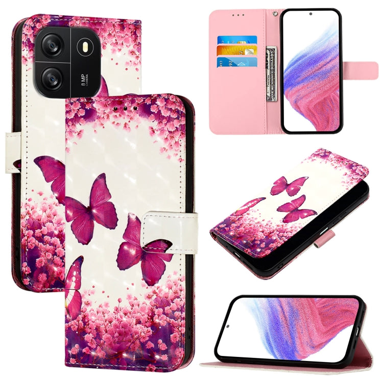 For Blackview Wave 6C 3D Painting Horizontal Flip Leather Phone Case(Rose Butterfly) - More Brand by buy2fix | Online Shopping UK | buy2fix