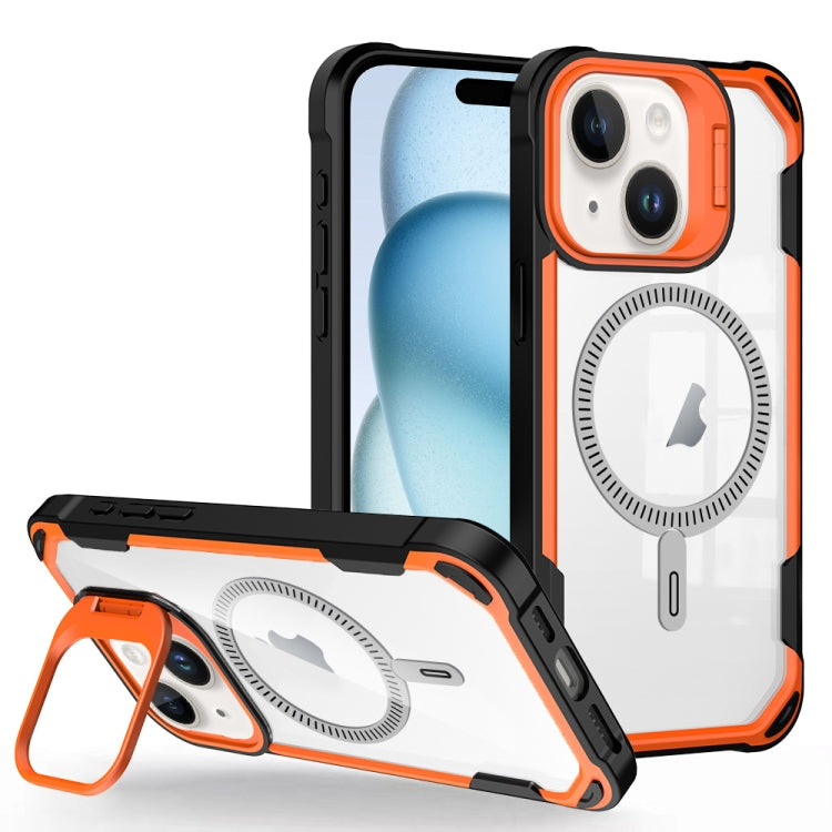 For iPhone 15 Plus Transparent Acrylic MagSafe Lens Holder Phone Case(Orange) - iPhone 15 Plus Cases by buy2fix | Online Shopping UK | buy2fix