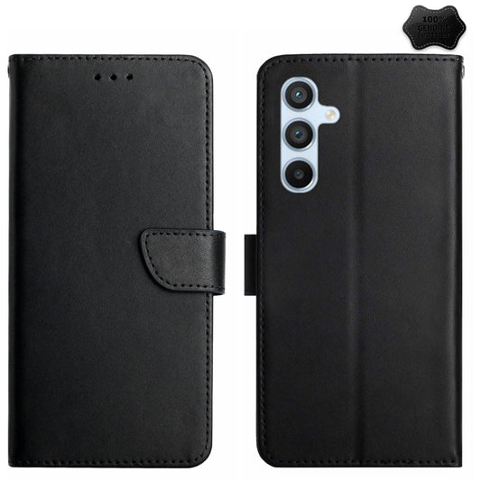 For Samsung Galaxy M35 5G HT02 Genuine Leather Fingerprint-proof Flip Phone Case(Black) - Galaxy Phone Cases by buy2fix | Online Shopping UK | buy2fix