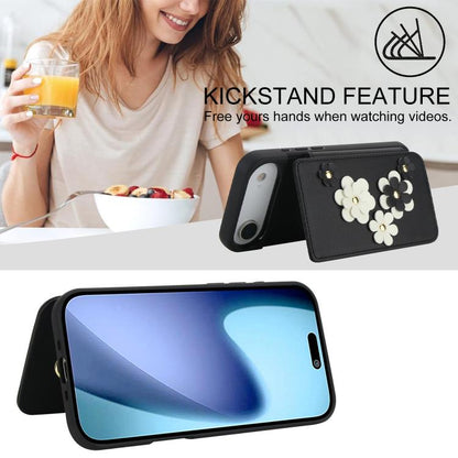 For iPhone Air Crossbody Flower Pattern Leather Phone Case(Black) - iPhone Air Cases by buy2fix | Online Shopping UK | buy2fix