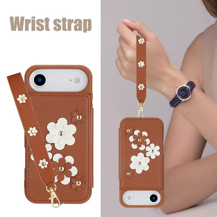 For iPhone Air Crossbody Flower Pattern Leather Phone Case(Brown) - iPhone Air Cases by buy2fix | Online Shopping UK | buy2fix