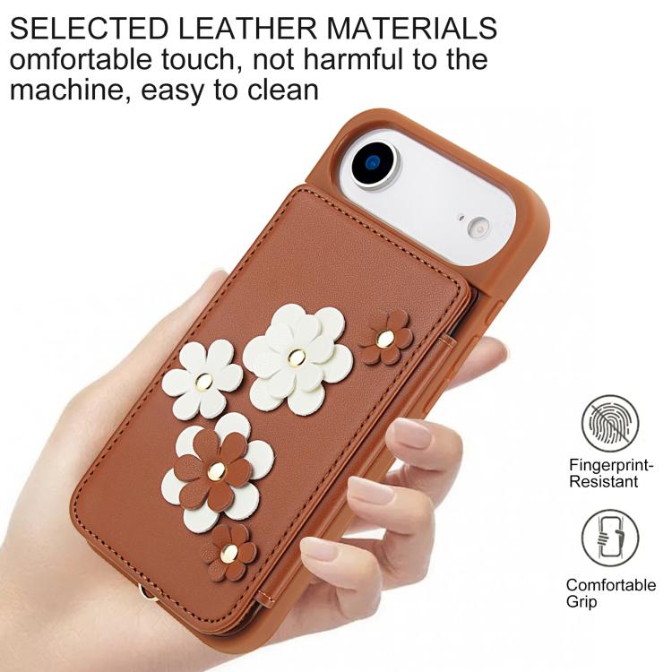 For iPhone Air Crossbody Flower Pattern Leather Phone Case(Brown) - iPhone Air Cases by buy2fix | Online Shopping UK | buy2fix