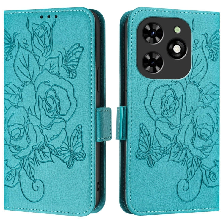 For Tecno Spark Go 2024 / Spark 20C Embossed Rose RFID Anti-theft Leather Phone Case(Light Blue) by buy2fix