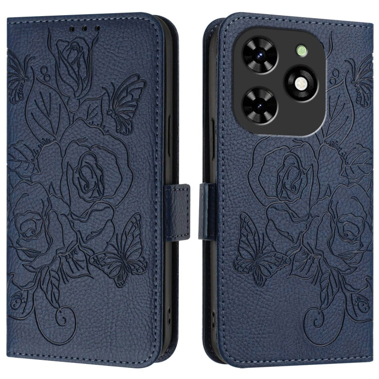 For Tecno Spark Go 2024 / Spark 20C Embossed Rose RFID Anti-theft Leather Phone Case(Dark Blue) by buy2fix