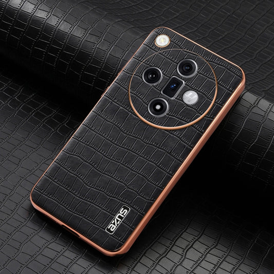 For OPPO Find X7 Ultra AZNS Electroplated Frame Crocodile Texture Full Coverage Phone Case(Black) by AZNS
