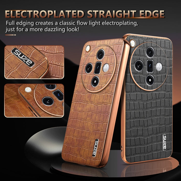 For OPPO Find X7 Ultra AZNS Electroplated Frame Crocodile Texture Full Coverage Phone Case(Brown) - Find X7 Ultra Cases by AZNS | Online Shopping UK | buy2fix