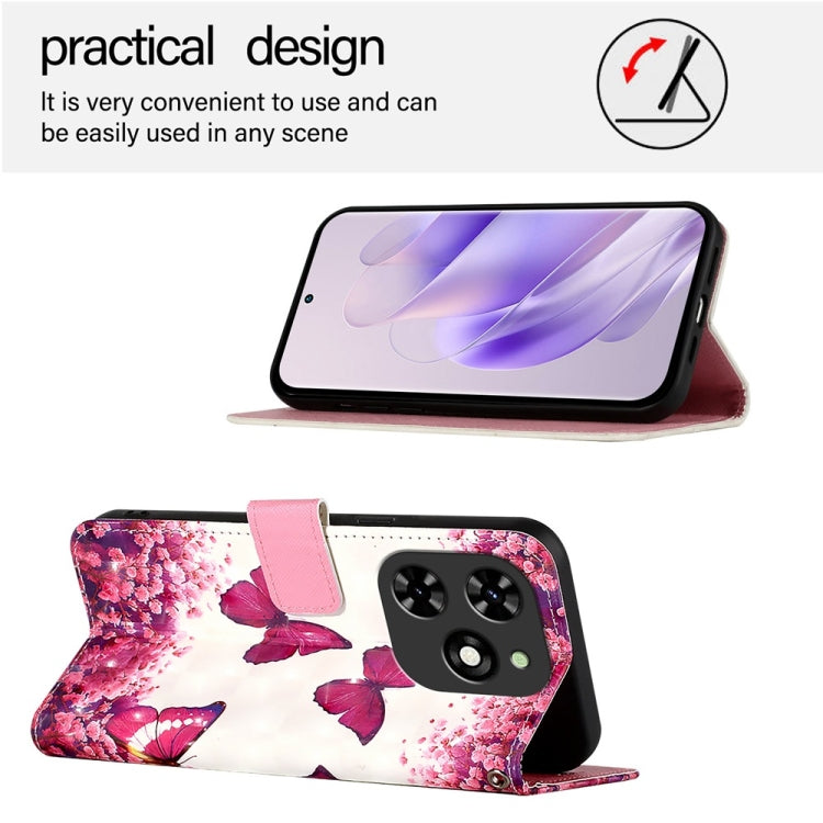 For Tecno Spark Go 2024 / Spark 20C 3D Painting Horizontal Flip Leather Phone Case(Rose Butterfly) by buy2fix