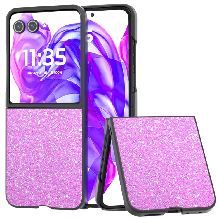 For Motorola Razr 50 Ultra Black Frame Colorful Glitter Phone Case(Dark Pink) by buy2fix