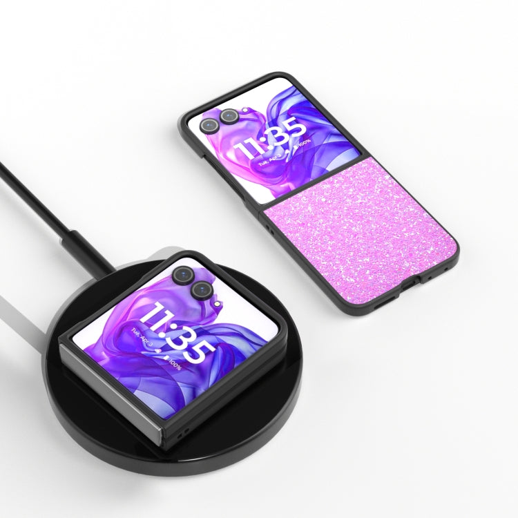 For Motorola Razr 50 Ultra Black Frame Colorful Glitter Phone Case(Dark Pink) by buy2fix