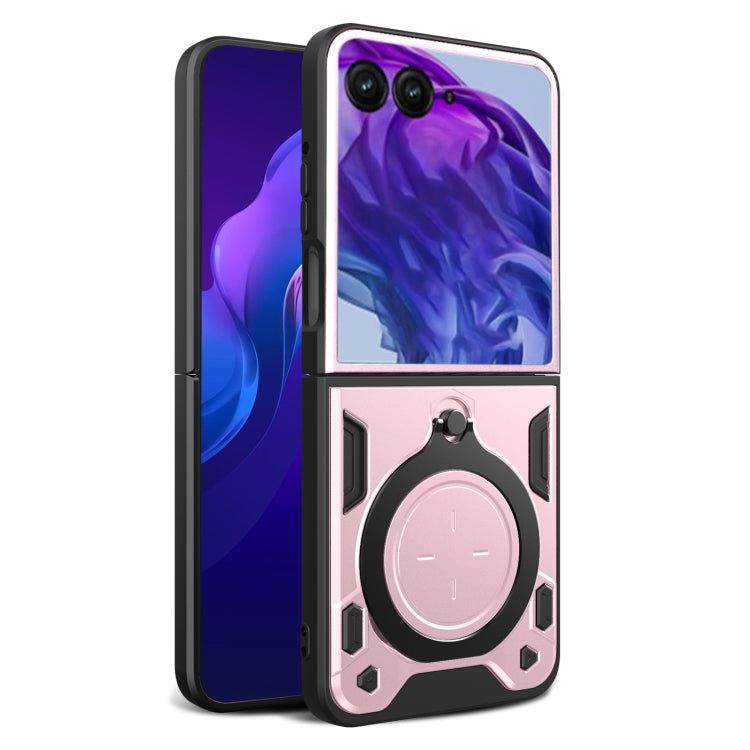 For Motorola Razr 50 Ultra CD Texture Magnetic Holder Phone Case(Pink) by buy2fix