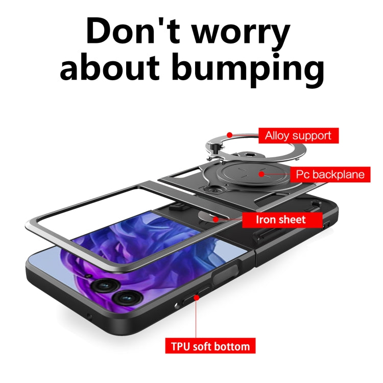 For Motorola Razr 50 Ultra CD Texture Magnetic Holder Phone Case(Black) by buy2fix