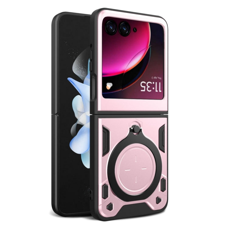 For Motorola Razr 50 CD Texture Magnetic Holder Phone Case(Pink) by buy2fix