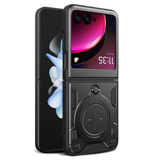 For Motorola Razr 50 CD Texture Magnetic Holder Phone Case(Black) by buy2fix