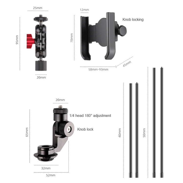 Bicycle Handlebar Holder Pea Clip Adapter 40cm Rod Set - Bicycle Handlebar Mount by buy2fix | Online Shopping UK | buy2fix