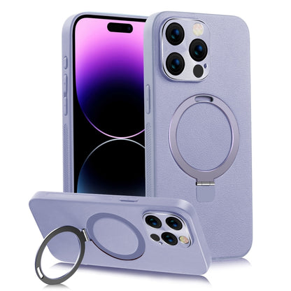 For iPhone 14 Pro MagSafe Rotation Holder PC + Leather Phone Case(Purple) - iPhone 14 Pro Cases by buy2fix | Online Shopping UK | buy2fix