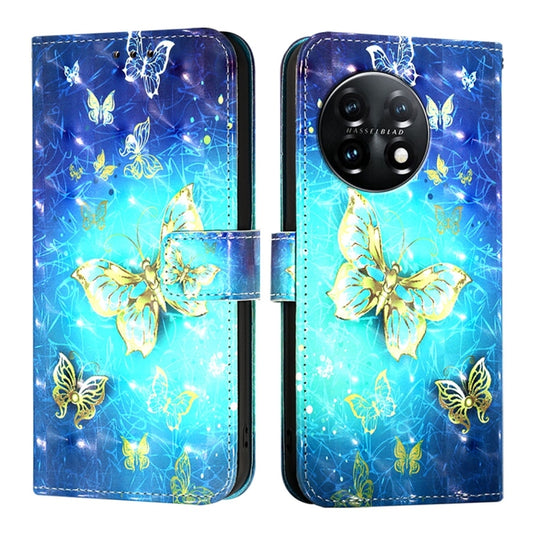 For OnePlus 11 3D Painting Horizontal Flip Leather Phone Case(Golden Butterfly) by buy2fix