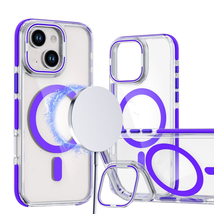 For iPhone 13 / 14 Dual-Color Clear Acrylic Hybrid TPU Lens Flip Holder MagSafe Phone Case(Purple) - iPhone 14 Cases by buy2fix | Online Shopping UK | buy2fix