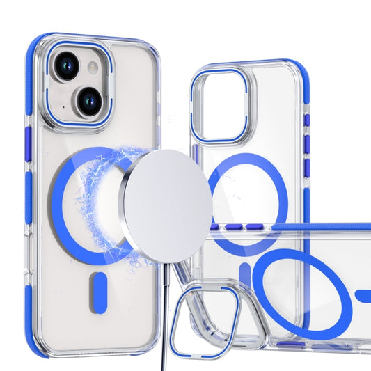 For iPhone 15 Dual-Color Clear Acrylic Hybrid TPU Lens Flip Holder MagSafe Phone Case(Blue) - iPhone 15 Cases by buy2fix | Online Shopping UK | buy2fix