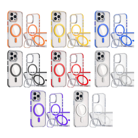 For iPhone 14 Pro Dual-Color Clear Acrylic Hybrid TPU Lens Flip Holder MagSafe Phone Case(Black) by buy2fix
