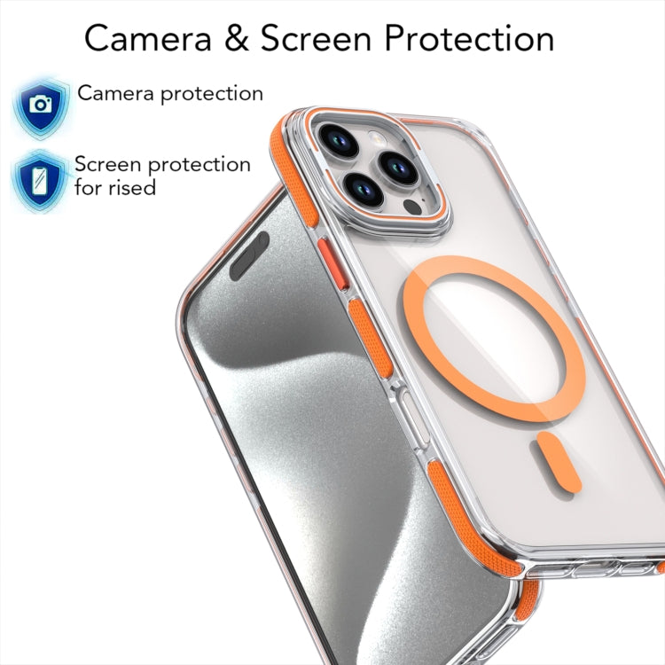 For iPhone 16 Dual-Color Clear Acrylic Hybrid TPU Lens Flip Holder MagSafe Phone Case(Orange) - iPhone 16 Cases by buy2fix | Online Shopping UK | buy2fix