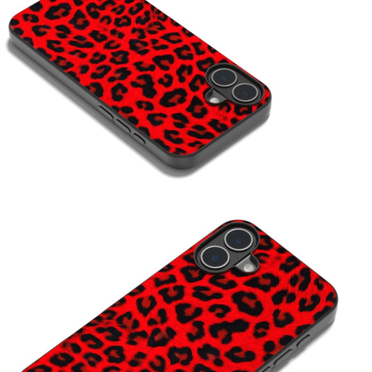 For iPhone 16 Plus Black Frame Leopard Phone Case(Red Leopard) by buy2fix