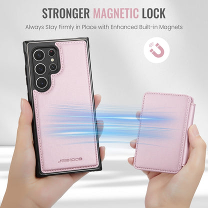 For Samsung Galaxy S22 Ultra 5G JEEHOOD J05 Business Magnetic Style RFID Leather Phone Case(Pink) - Galaxy S22 Ultra 5G Cases by JEEHOOD | Online Shopping UK | buy2fix